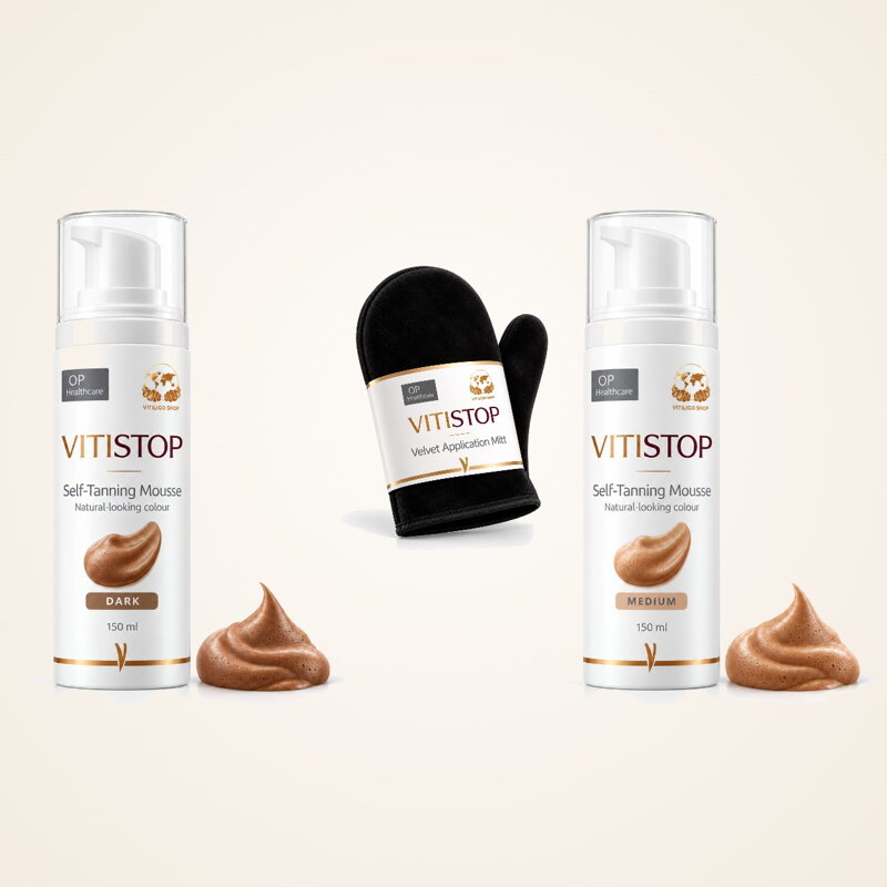 Vitistop Self-Tanning Mousse for vitiligo with Velvet Application Mitt