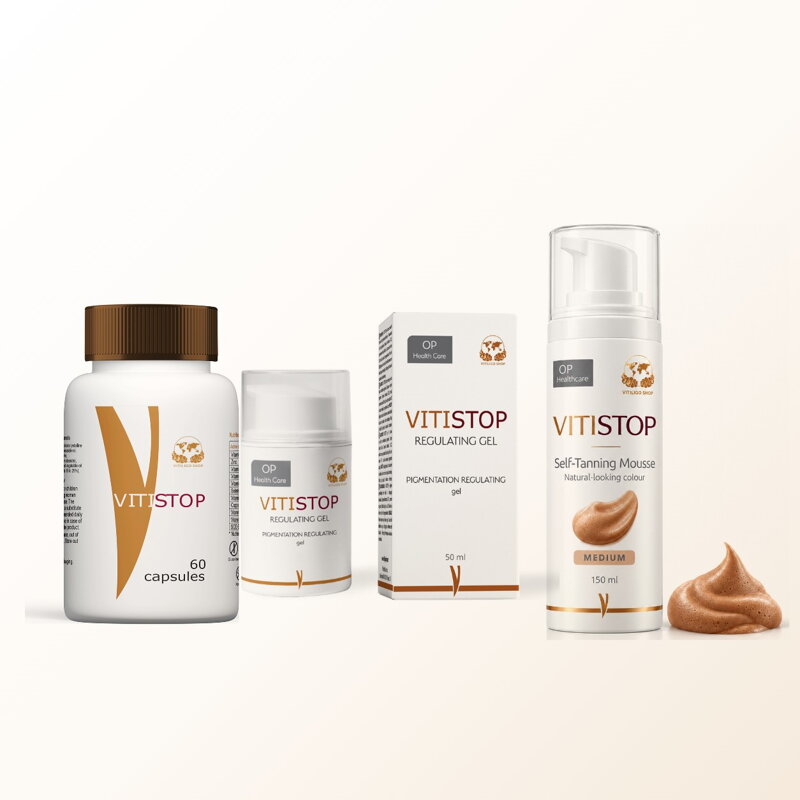 Vitistop Complete Vitiligo Bundle – Gel + 60 Tablets + Self-Tanning Mousse